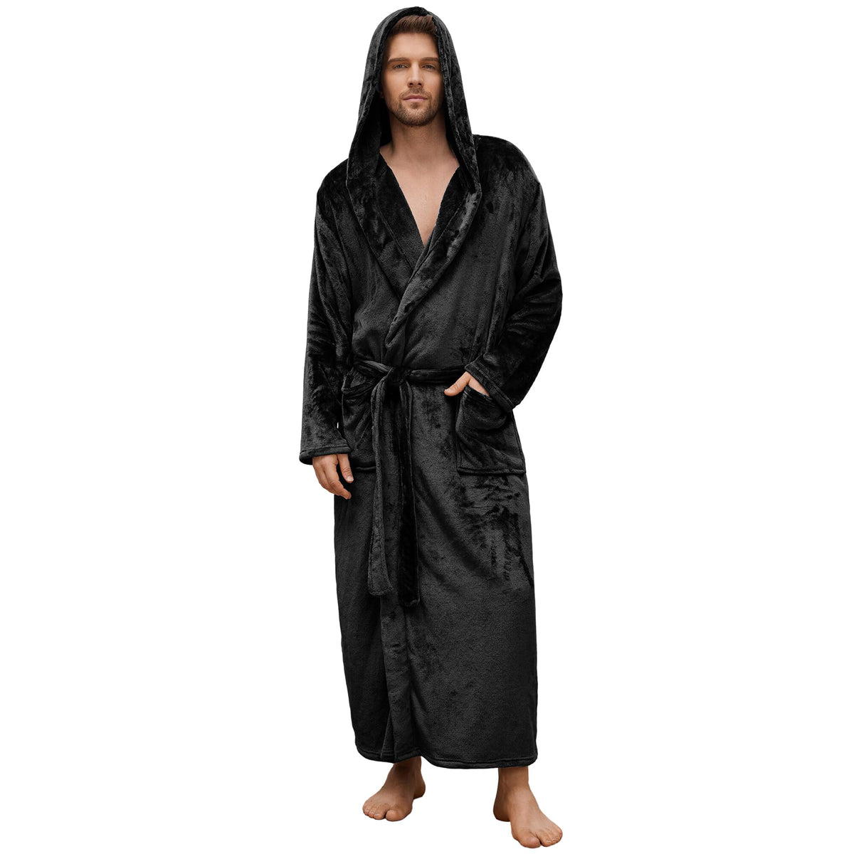 U2SKIIN Mens Fleece Robe Hooded Bathrobe Plush Robe for Men