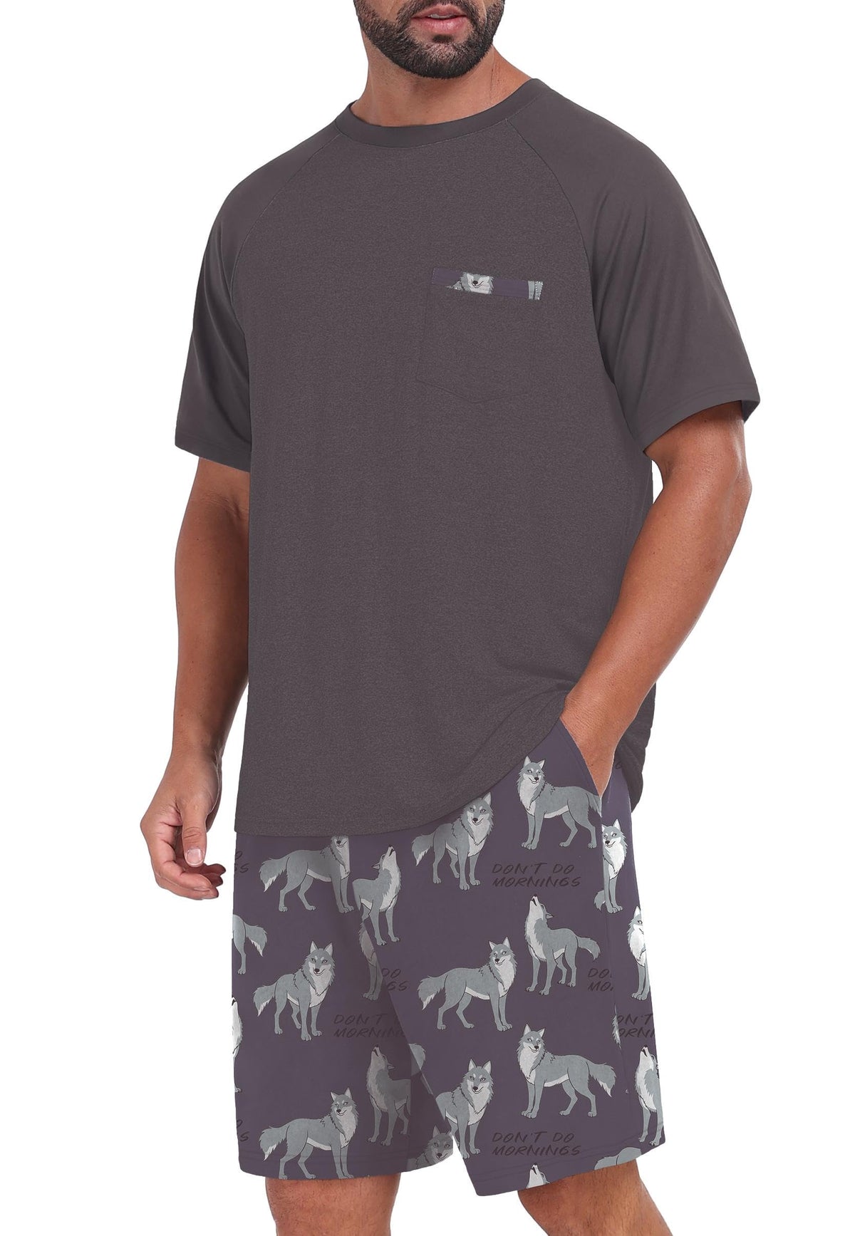 Mens Pajamas Set Shirt and Shorts Lightweight Summer Sleepwear