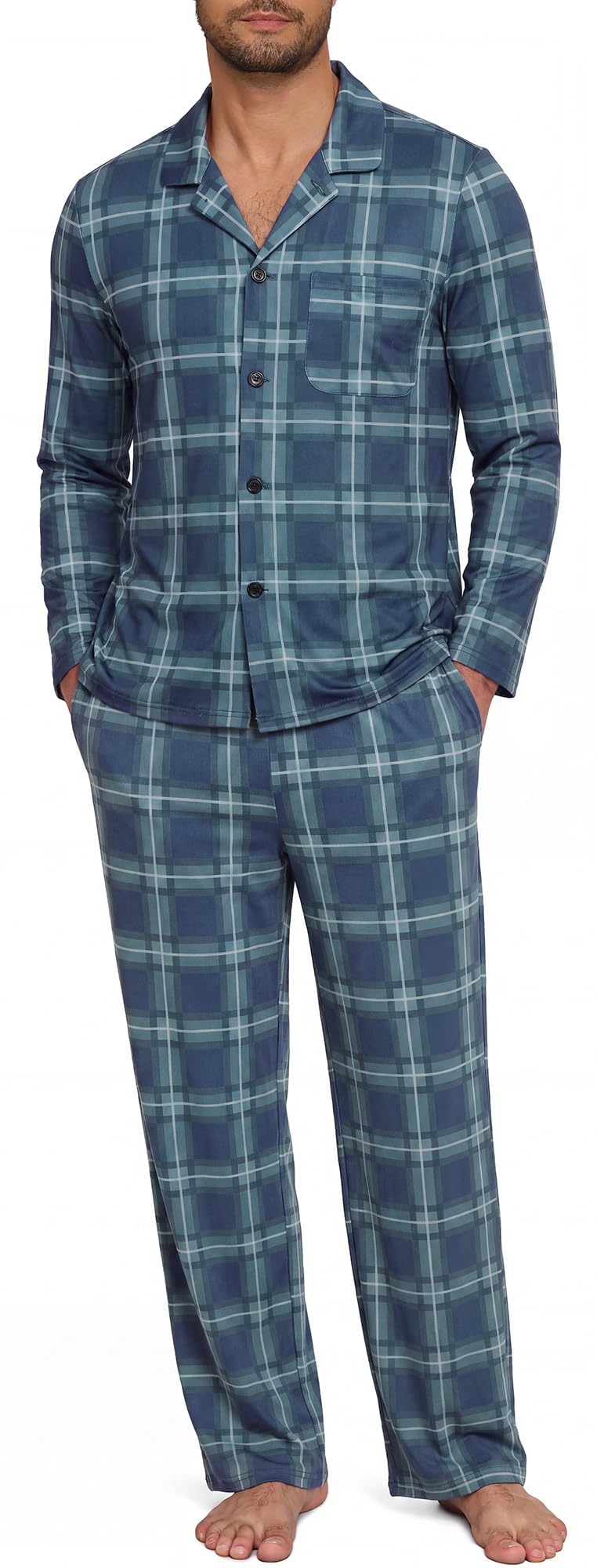 NITAGUT Mens Plaid Pajama Set Long Sleeve Button Down Casual Sleepwear