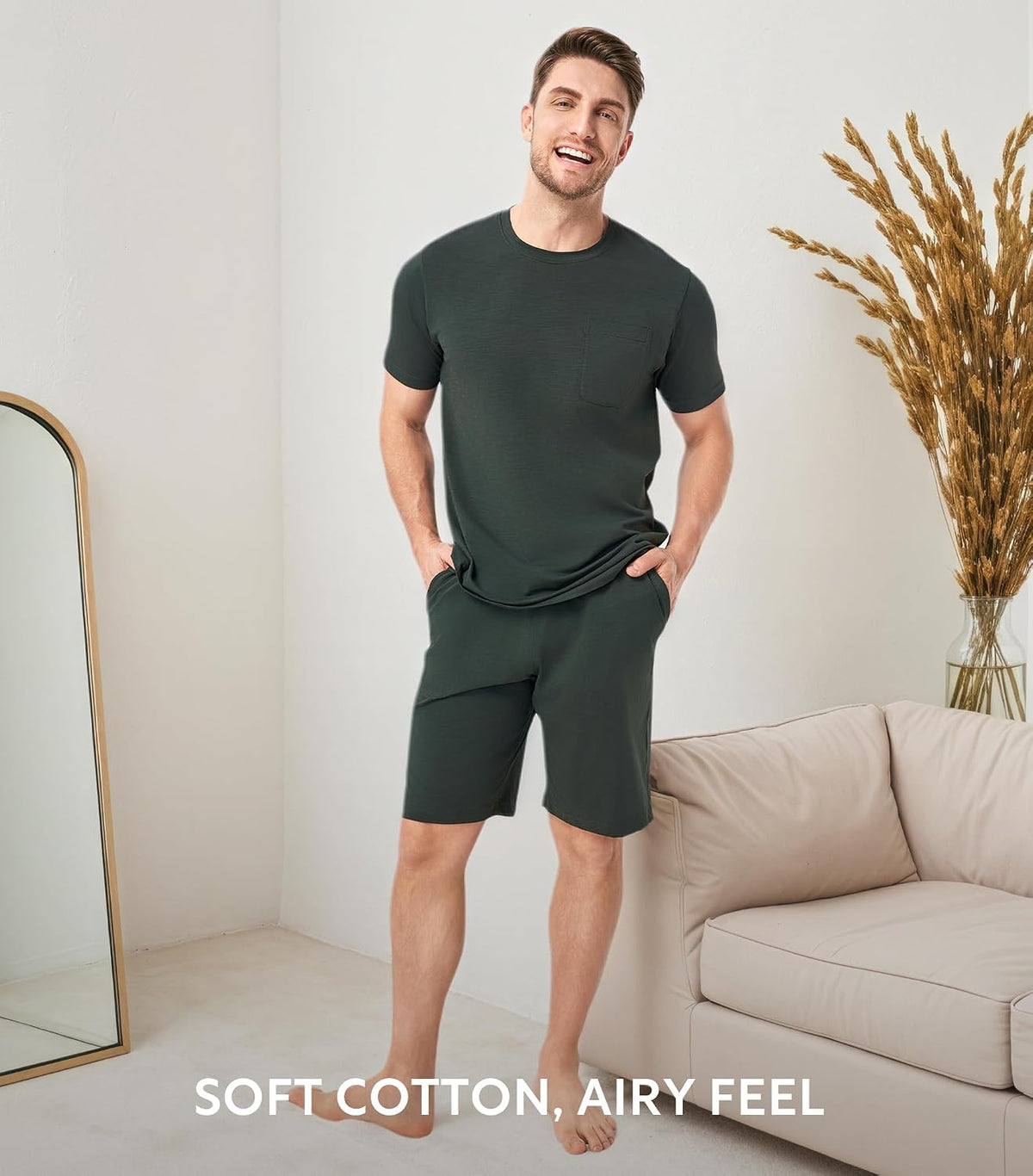 DAVID ARCHY Mens Pajamas Set Cotton Slub Lightweight Summer Sleepwear