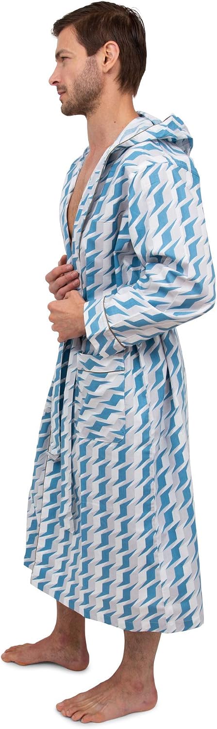 AMERICAN HEAVEN Mens Lightweight Sleep/Lounge Long Bath Robe with Hood -Premium Cotton Blend