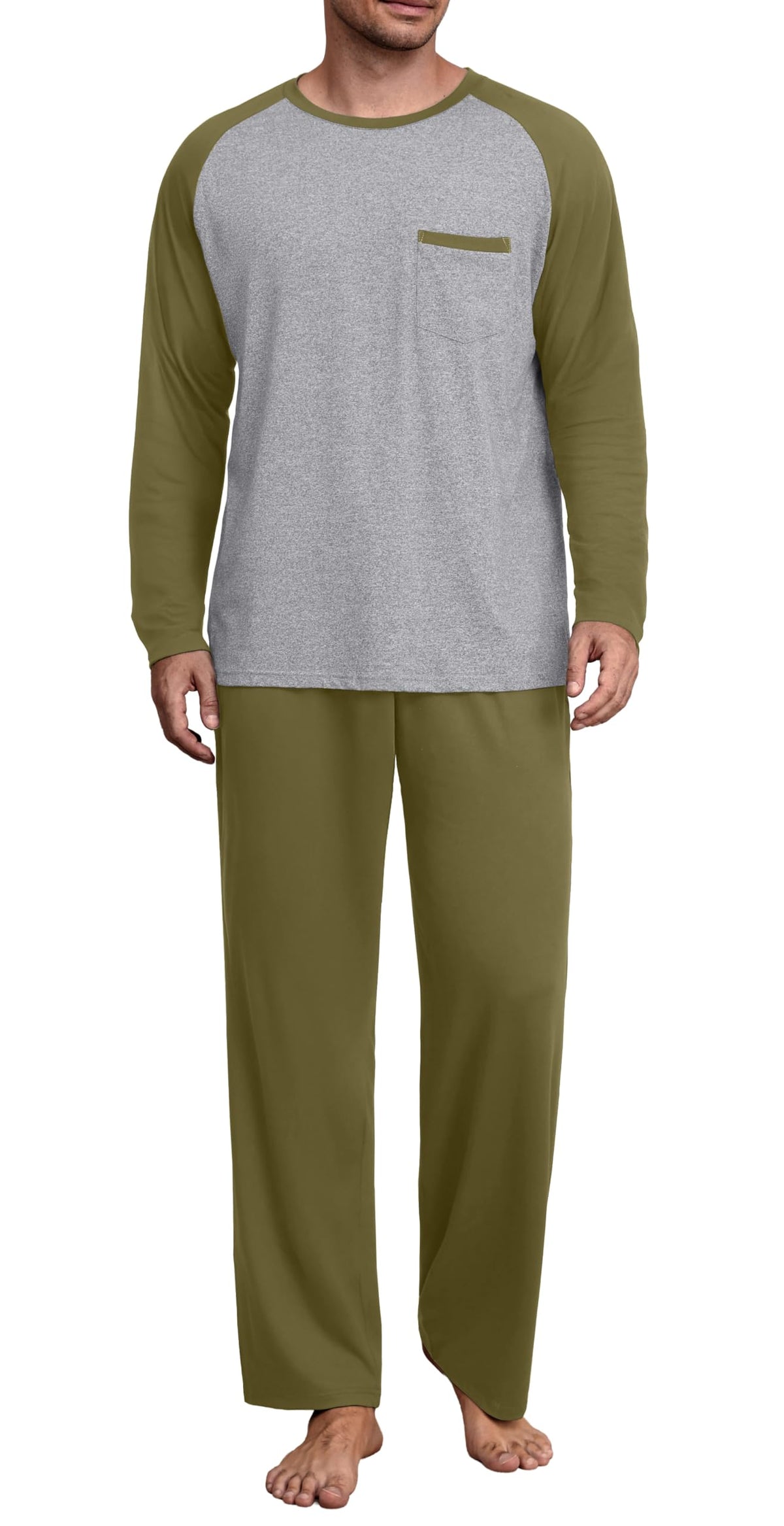 Mens Pajamas Set,Long Sleeve T Shirt Pjs Soft 2 Piece Loungewear With Pants
