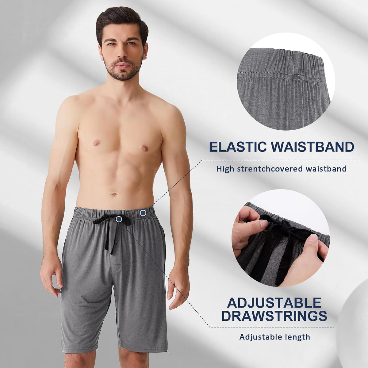 BAMBOO COOL Men's Pajama Shorts Lounge Sleep Shorts with Pockets 2 Pack