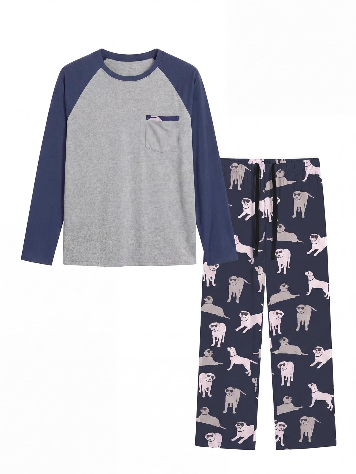 Mens Pajamas Set,Long Sleeve T Shirt Pjs Soft 2 Piece Loungewear With Pants