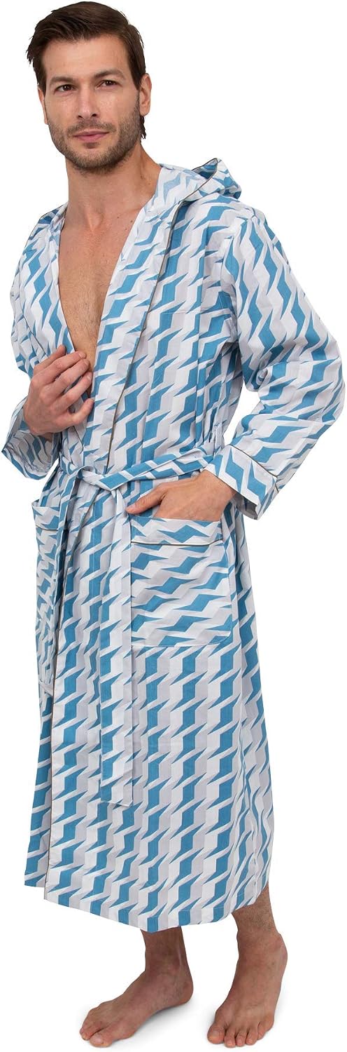 AMERICAN HEAVEN Mens Lightweight Sleep/Lounge Long Bath Robe with Hood -Premium Cotton Blend