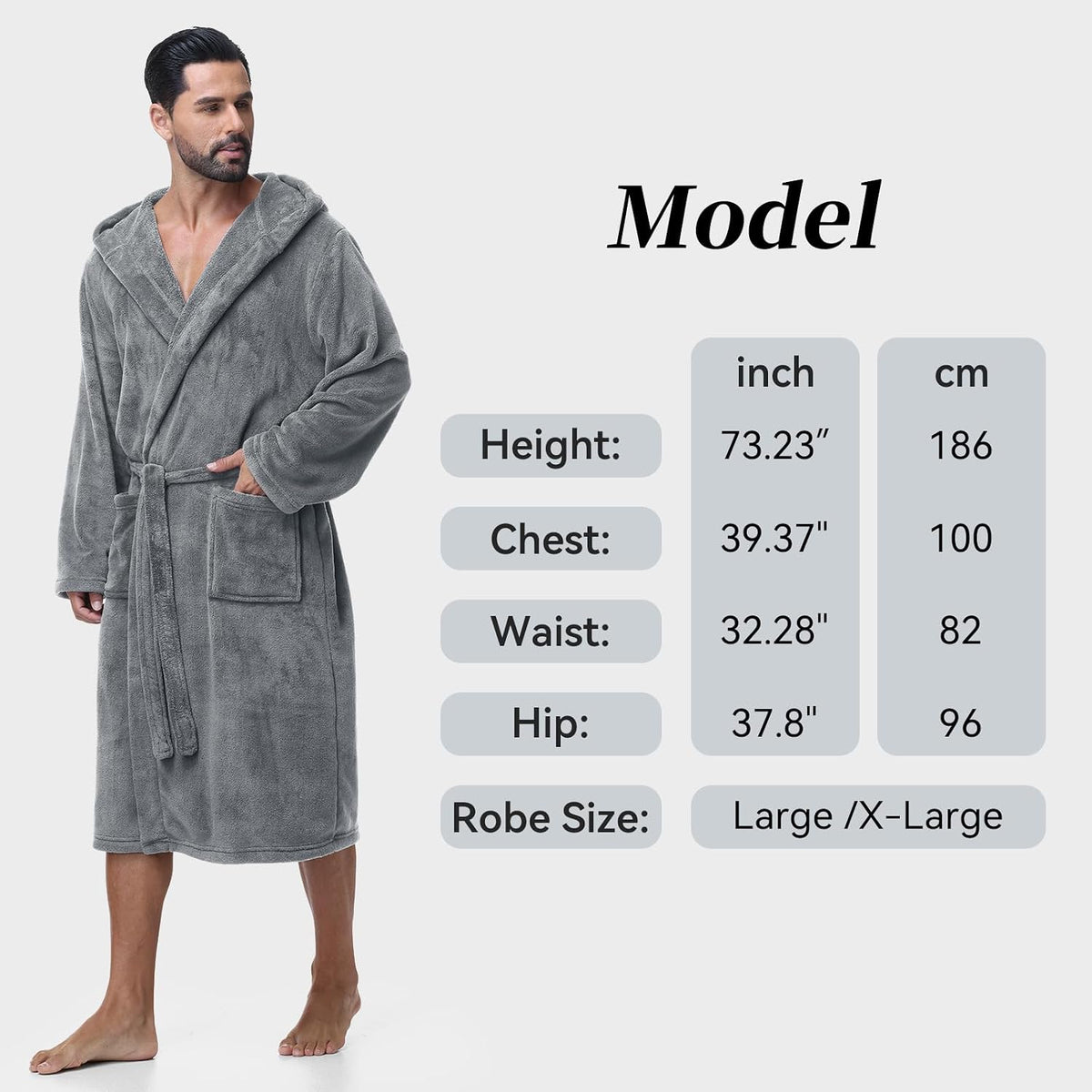 Absorbent Fleece Mens Robe with Hood Warm Cozy Ultra Soft Bathrobe Luxury Quick Dry Spa Towel Robe for Men