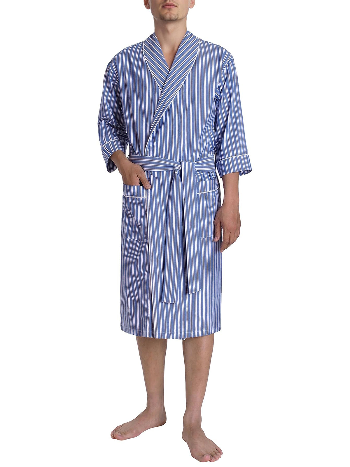 Latuza Men's Woven Cotton Robe Lightweight Summer Short Sleeve Bathrobe