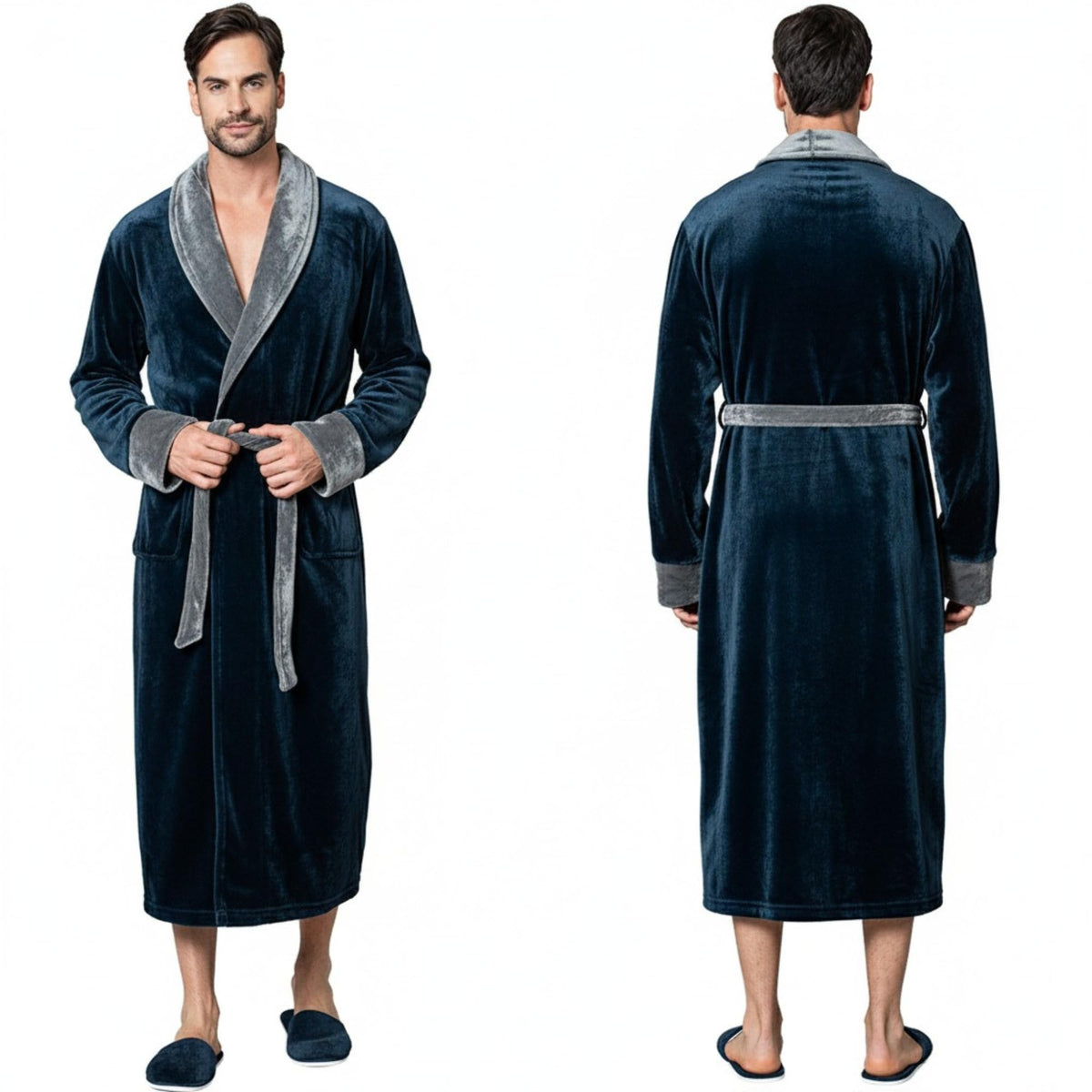 Lotus Linen Personalized Men's Plush Robe - Luxury Hooded Fleece Bathrobe with Custom Embroidery