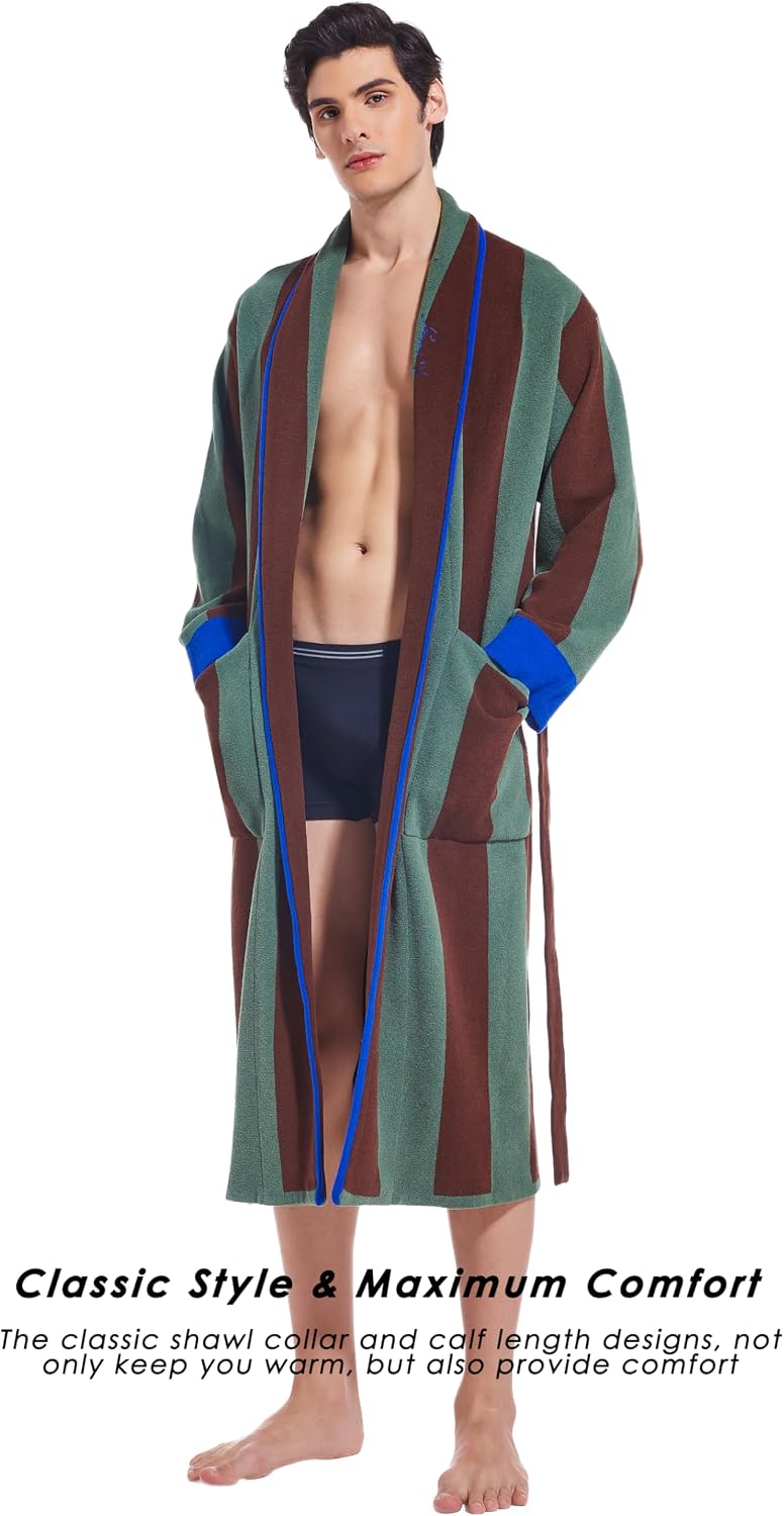 SlumberMee Mens Luxurious Robe Shawl Collar Bathrobe for Men Vintage Stripe