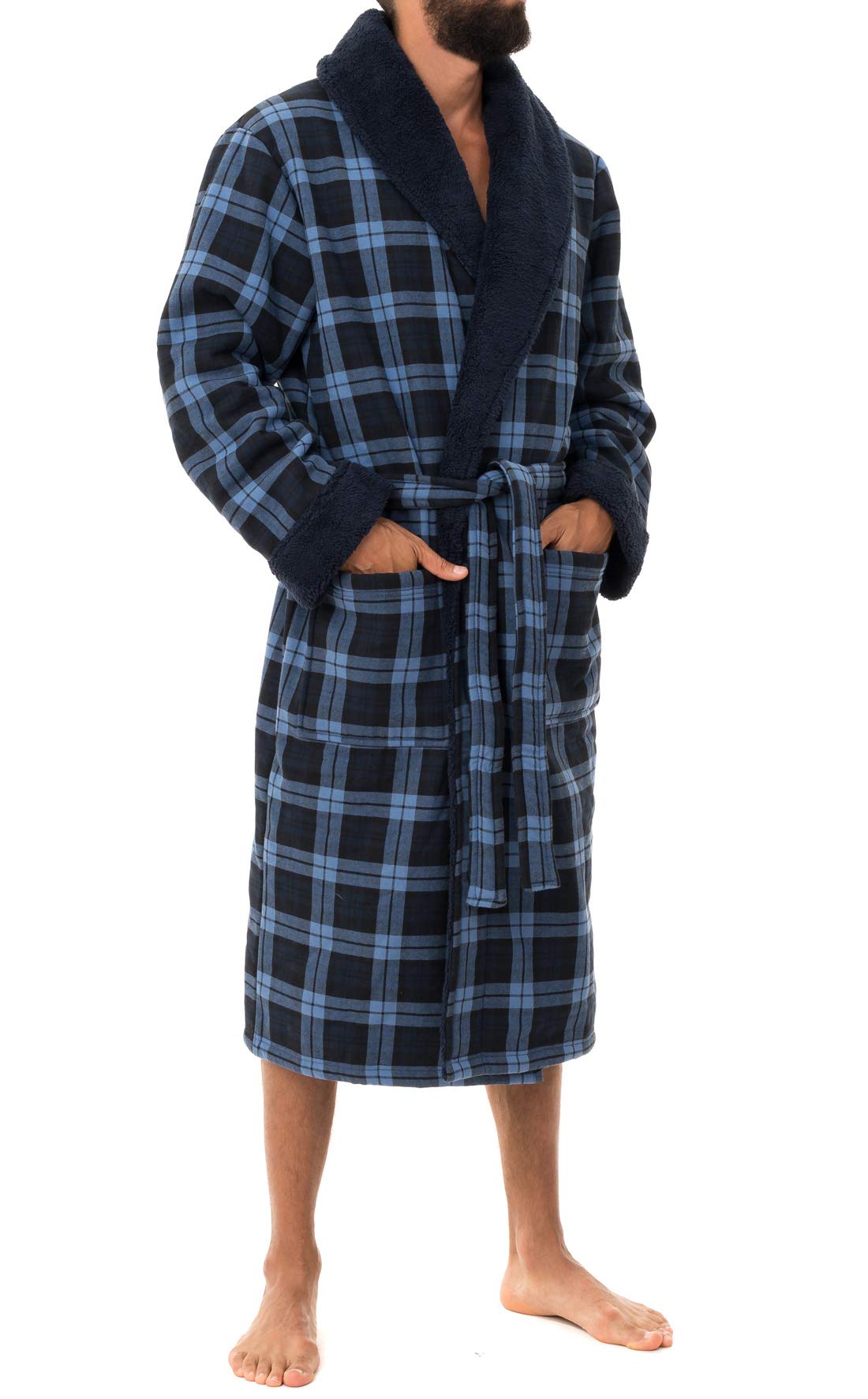 John Christian Men's Bonded Fleece Robe, Blue Check