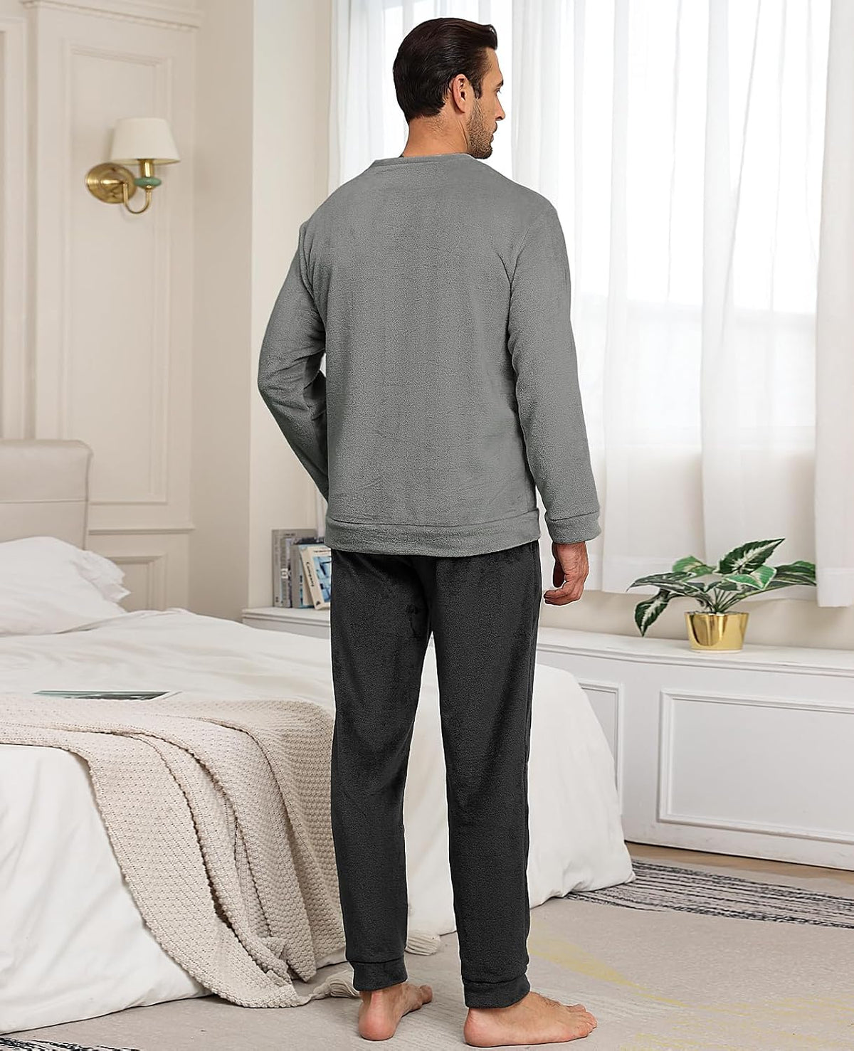 Mens Pajama Sets Fleece Pjs Winter Warm Lounge Sleepwear Soft Comfy Pajamas for Men