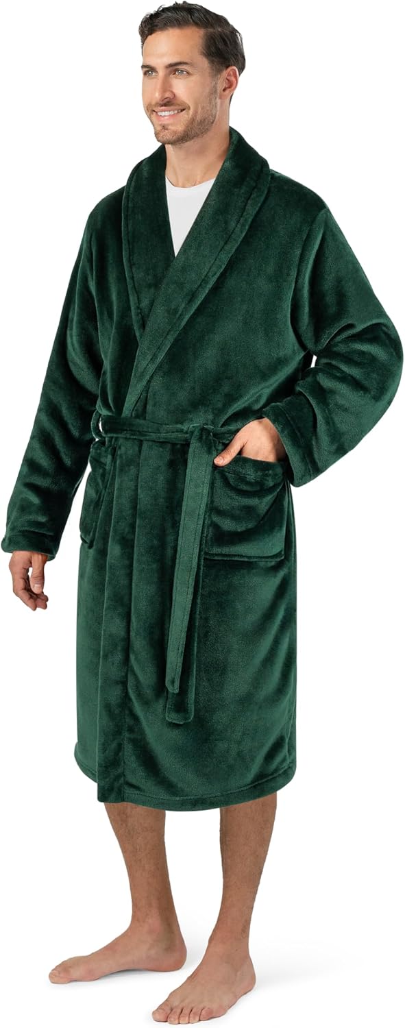 PAVILIA Mens Soft Fleece Bathrobe Lightweight Long Robe for Men Shower Bath