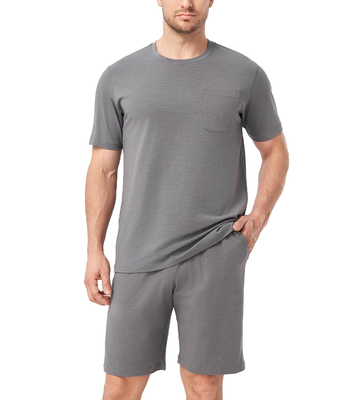 DAVID ARCHY Mens Pajamas Set Cotton Slub Lightweight Summer Sleepwear