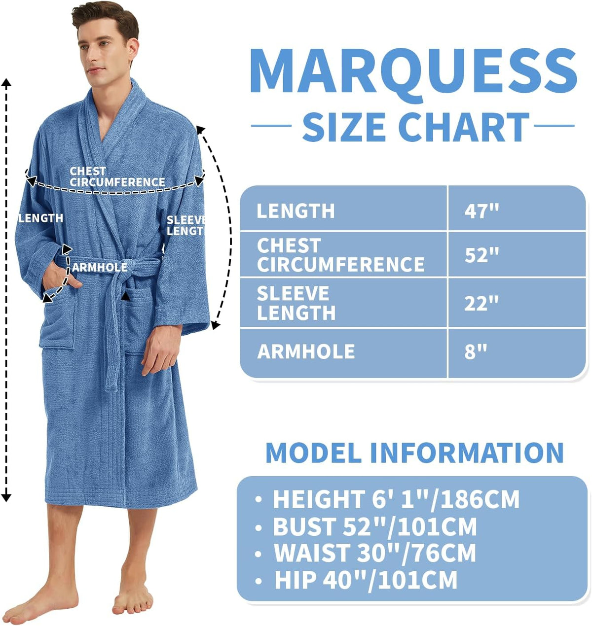 Marquess All-Cotton Bathrobe Thick Plush Cloth Housecoat Terry Toweling, Sweat Steaming Clothes Comfortable & Warm