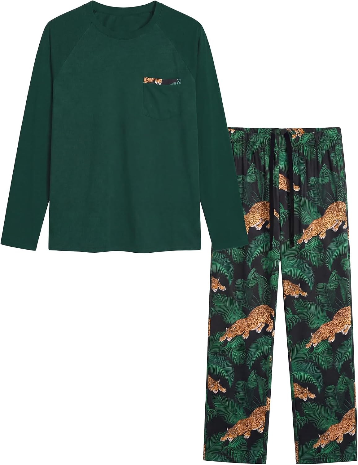 Mens Pajamas Set,Long Sleeve T Shirt Pjs Soft 2 Piece Loungewear With Pants