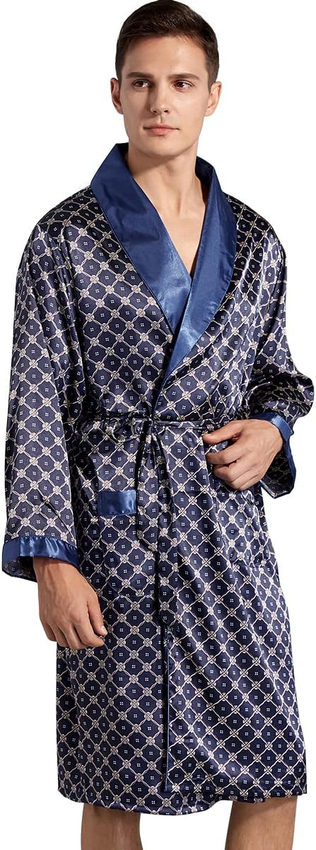 Haseil Men's Satin Robe Dragon Luxurious Silk Spa Long Sleeve House Kimono Bathrobe