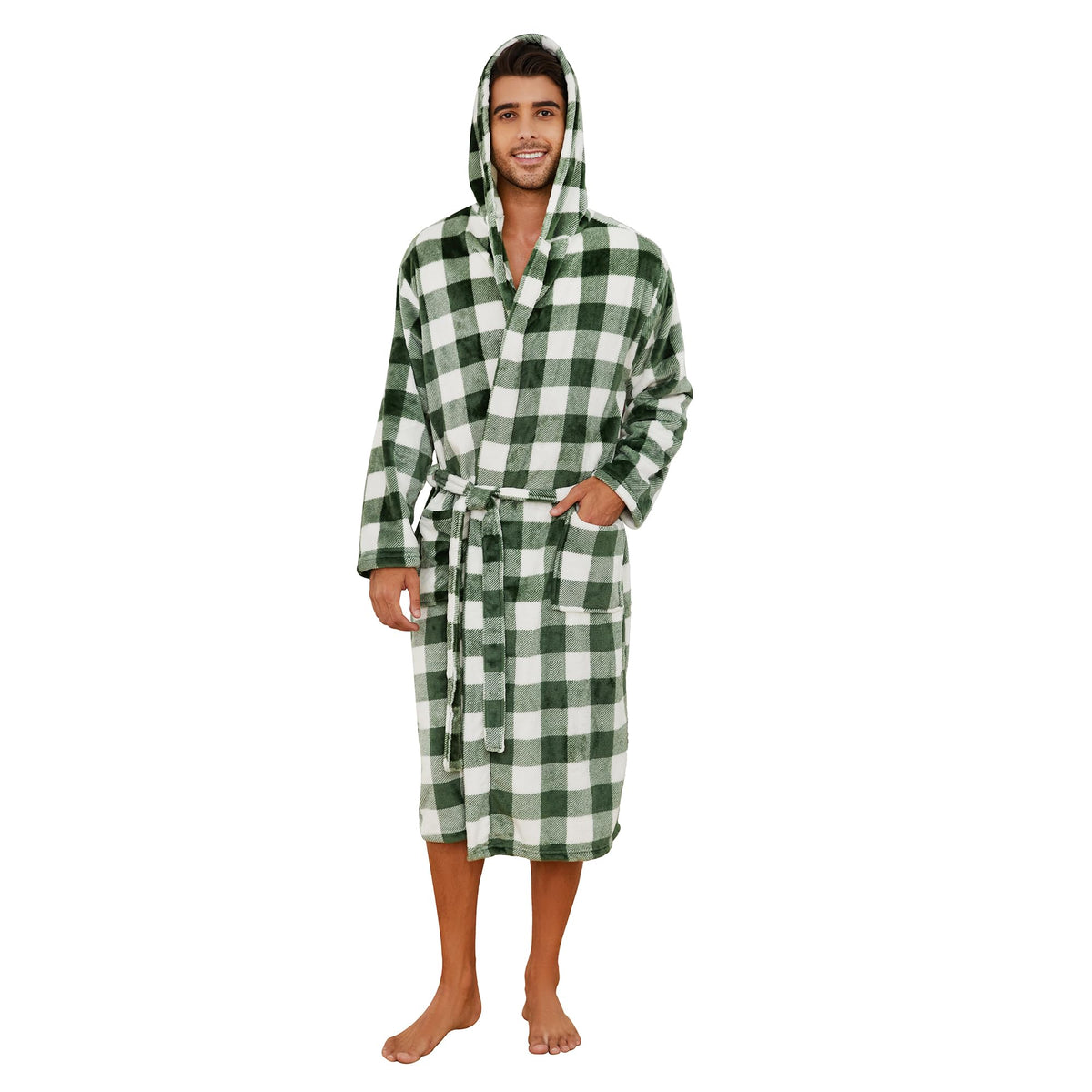 Vulcanodon Mens Robe with Hood, Fleece Bathrobe Plush Robes for Men