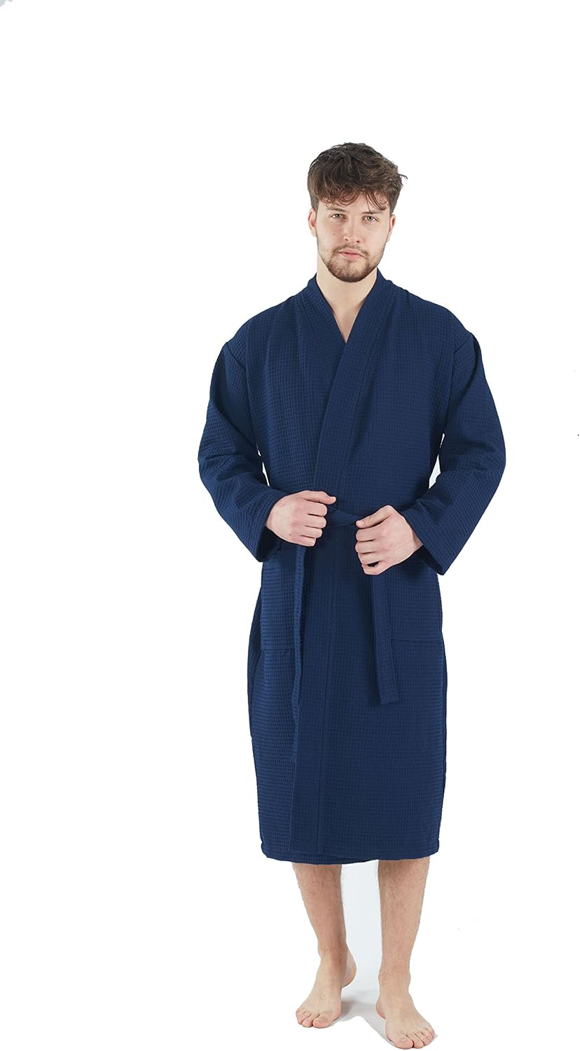 BAGNO MILANO 100% Turkish Cotton Waffle Men's Bathrobe, Soft Spa & Hotel