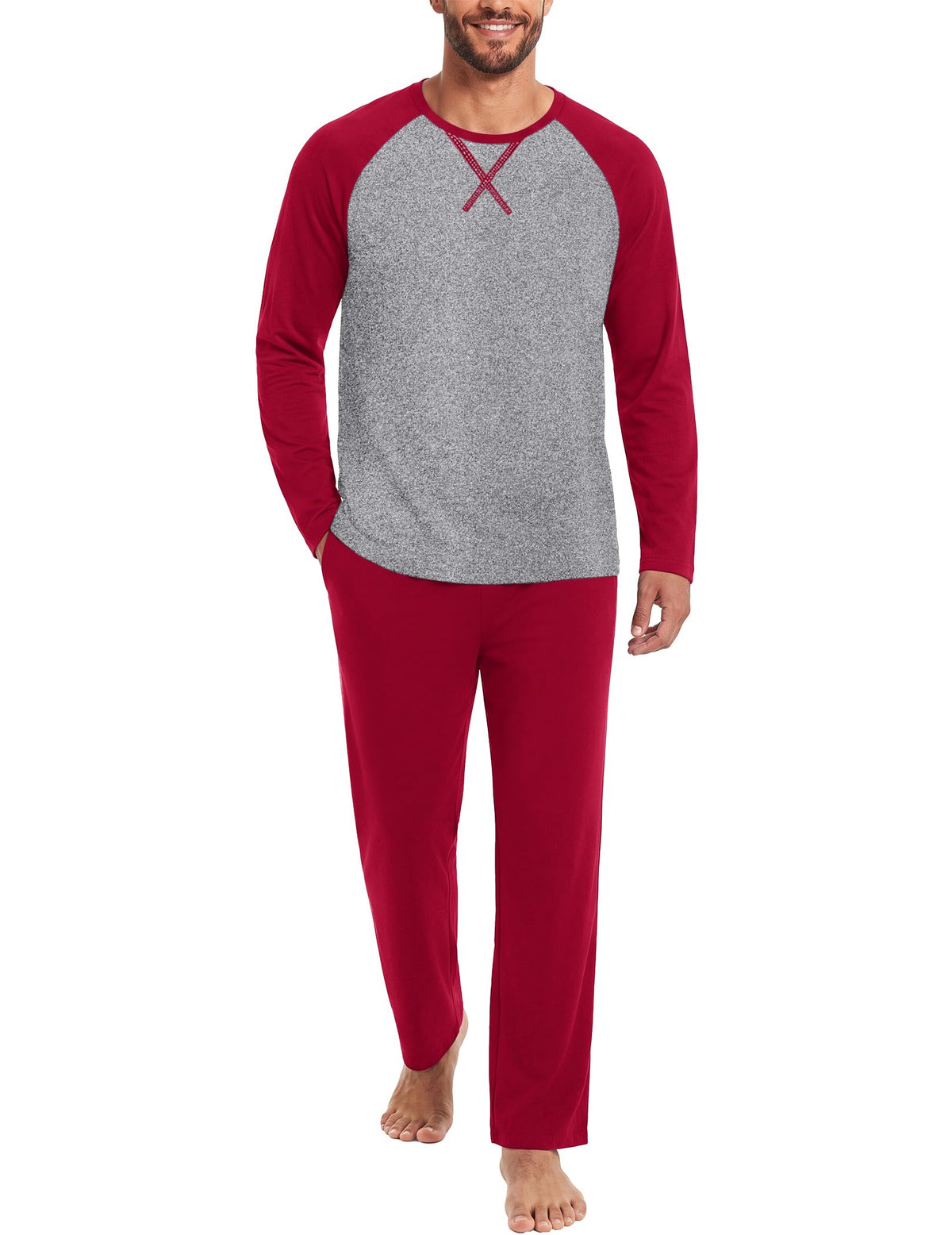 Ekouaer Mens Pajama Set Long Sleeve PJs Lightweight Sleepwear with Pockets