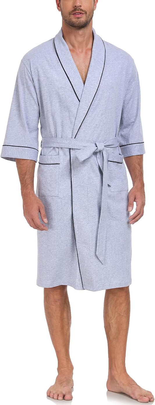 COLORFULLEAF Men's 100% Cotton Robe Lightweight Summer Short Bathrobe