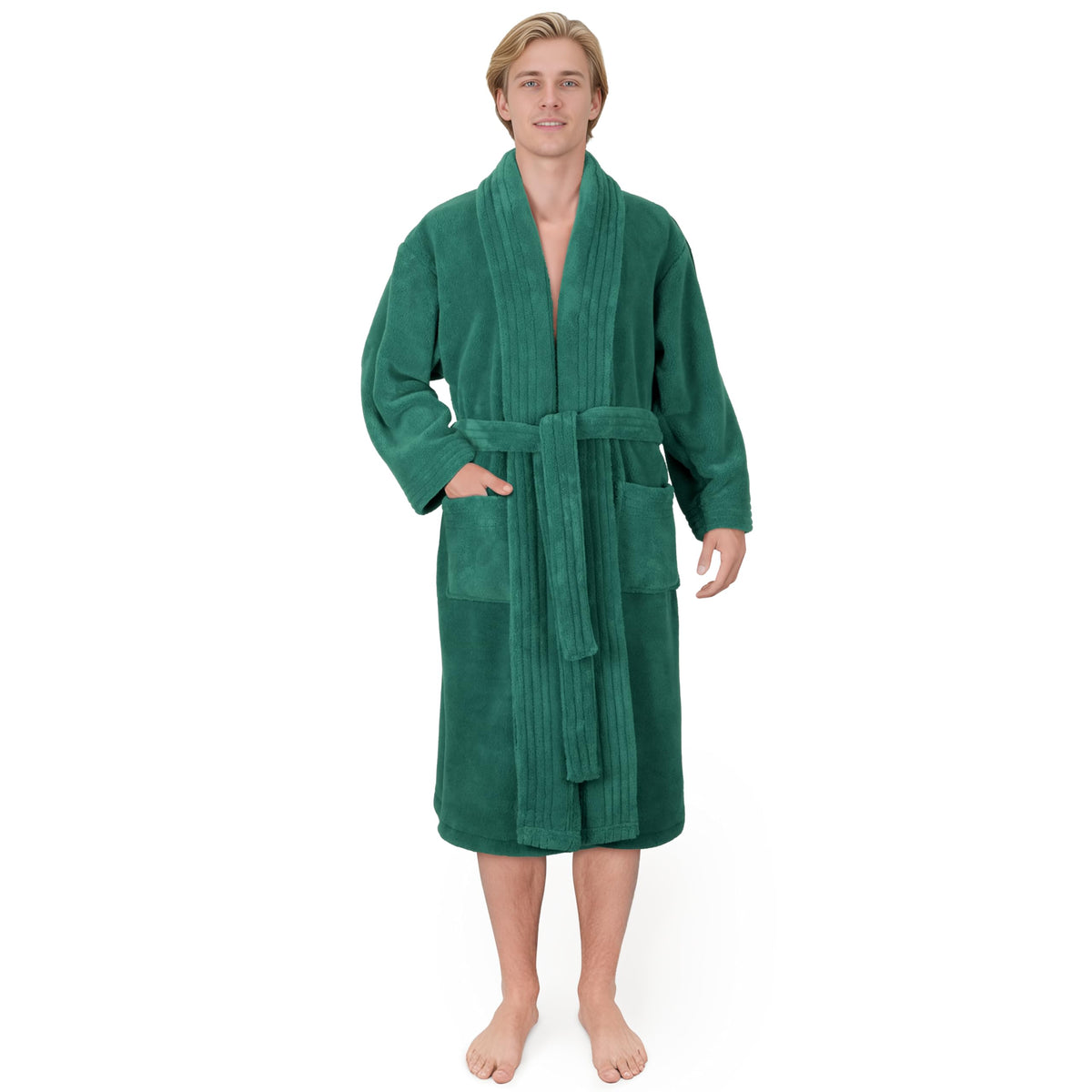 American Soft Linen Luxury Men’s Fleece Bathrobe Soft Warm Lightweight Plush Robe for Men Cozy Absorbent Spa Hotel Quality