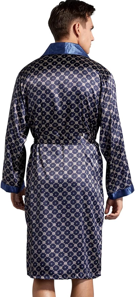 Haseil Men's Satin Robe Dragon Luxurious Silk Spa Long Sleeve House Kimono Bathrobe