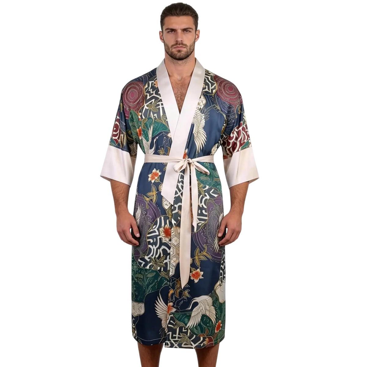 Mens Lightweight Soft Satin Kimono Lounge Bath Robe for Summer