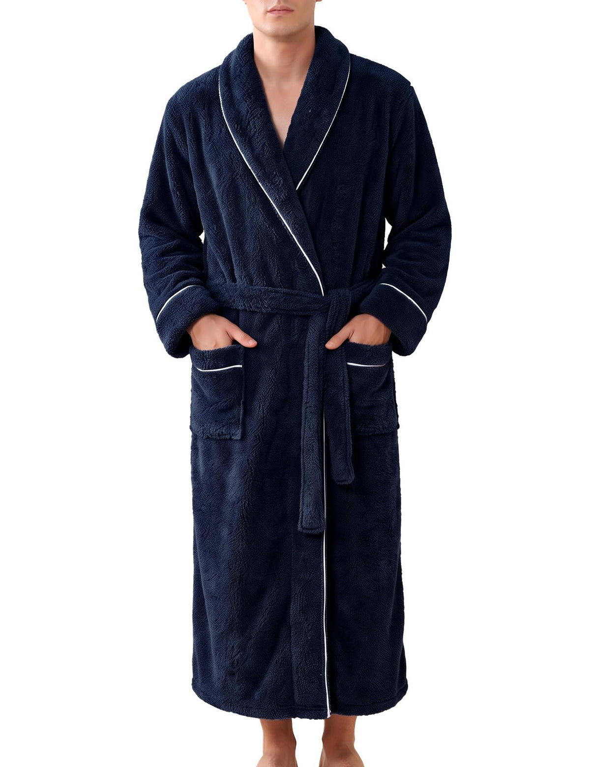 Gihuo Mens Fluffy Robe Soft Plush Long Robe Fleece Bathrobe with Belt