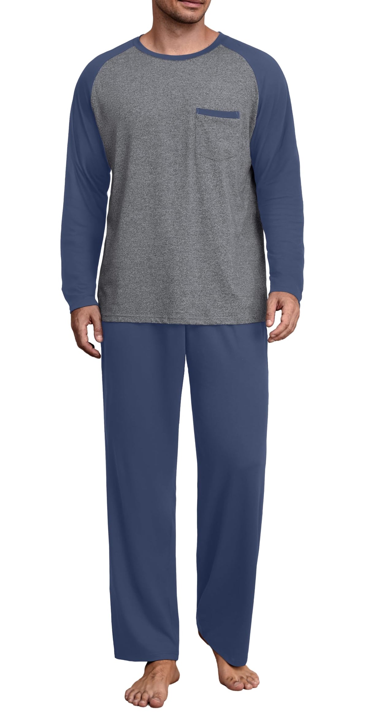 Mens Pajamas Set,Long Sleeve T Shirt Pjs Soft 2 Piece Loungewear With Pants