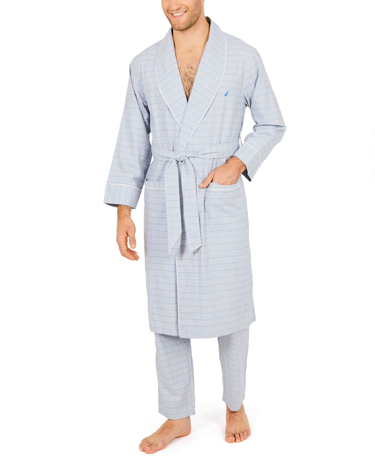 Nautica Men's Long Sleeve Lightweight Cotton Woven Robe