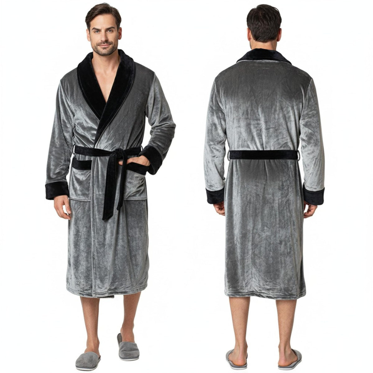 Lotus Linen Personalized Men's Plush Robe - Luxury Hooded Fleece Bathrobe with Custom Embroidery