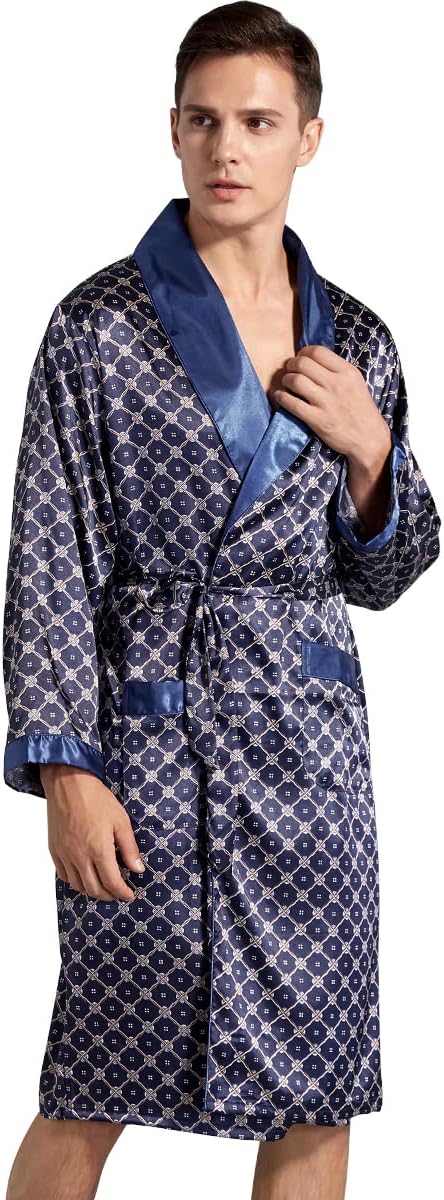 Haseil Men's Satin Robe Dragon Luxurious Silk Spa Long Sleeve House Kimono Bathrobe