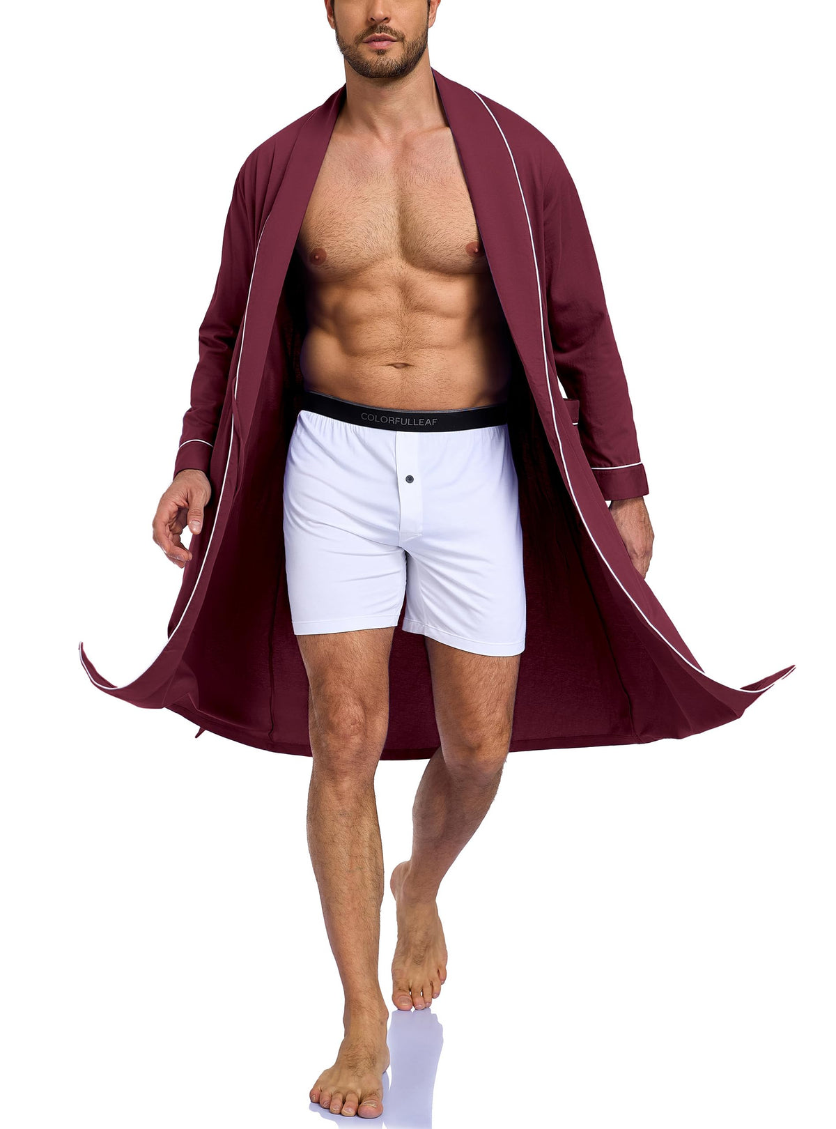 EA'S SECRET Men's 100% Cotton Robes Lightweight Long Sleeve Kimono Bathrobe Soft Over the Knee Sleepwear