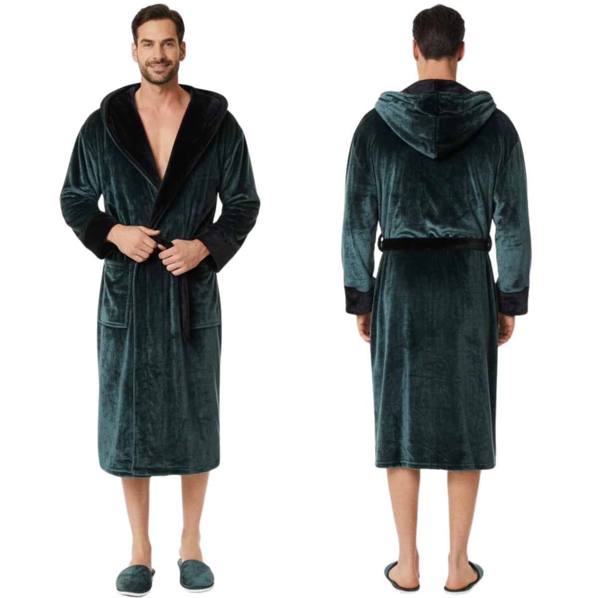 Lotus Linen Personalized Men's Plush Robe - Luxury Hooded Fleece Bathrobe with Custom Embroidery
