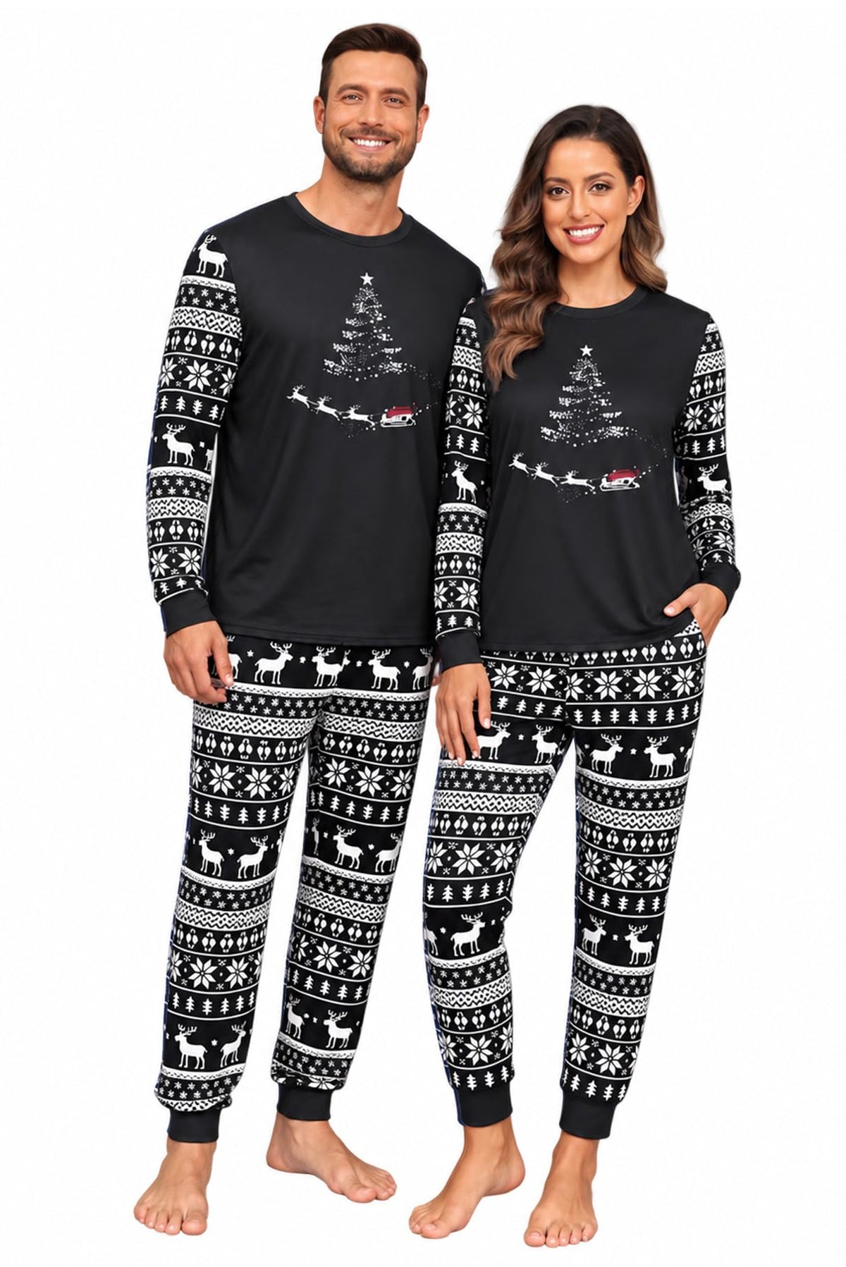 PrinStory Pajamas Set for Men & Women Long Sleeve Soft Sleepwear S-2XL