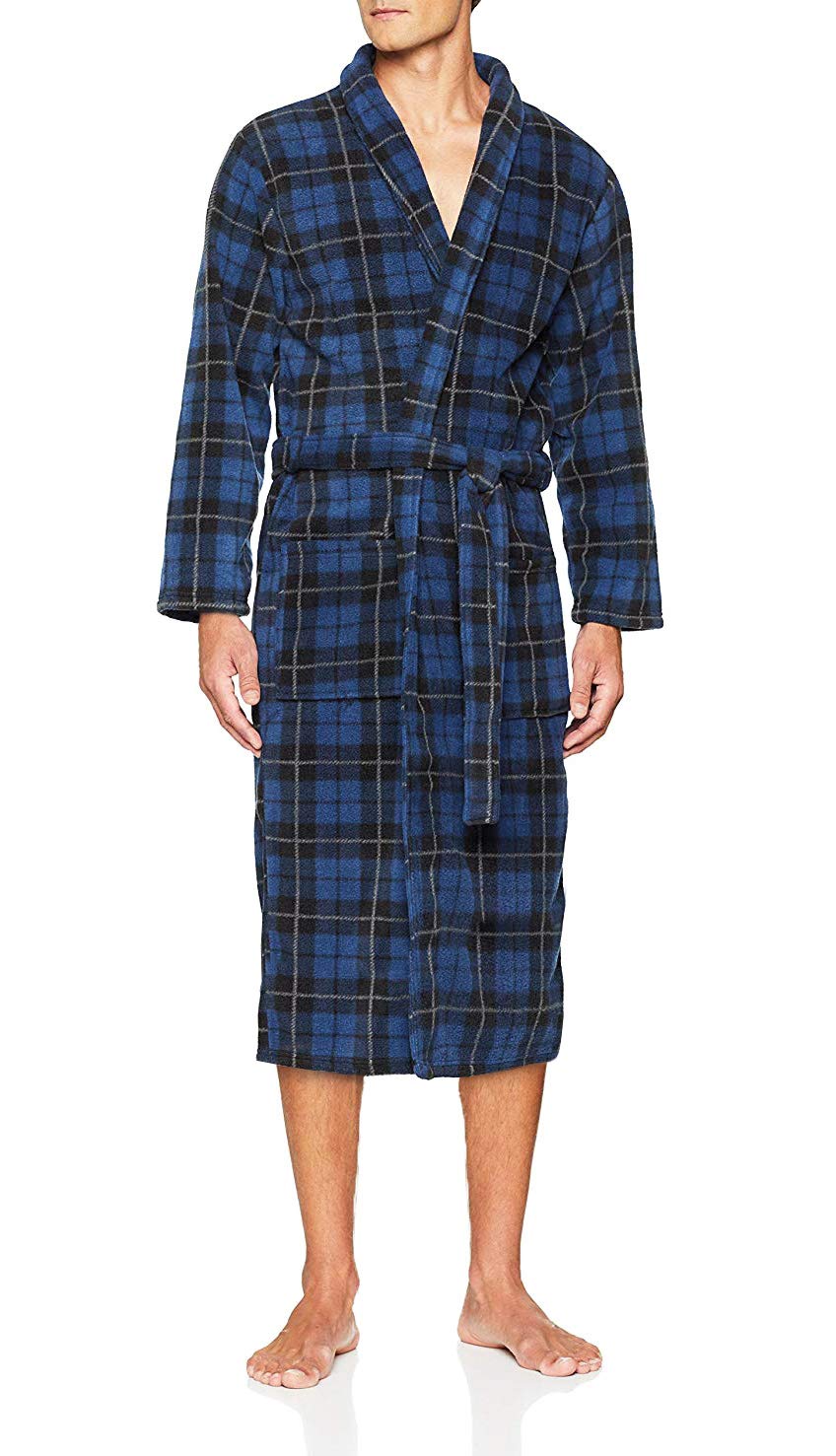 John Christian Men's Fleece Robe Blue Tartan