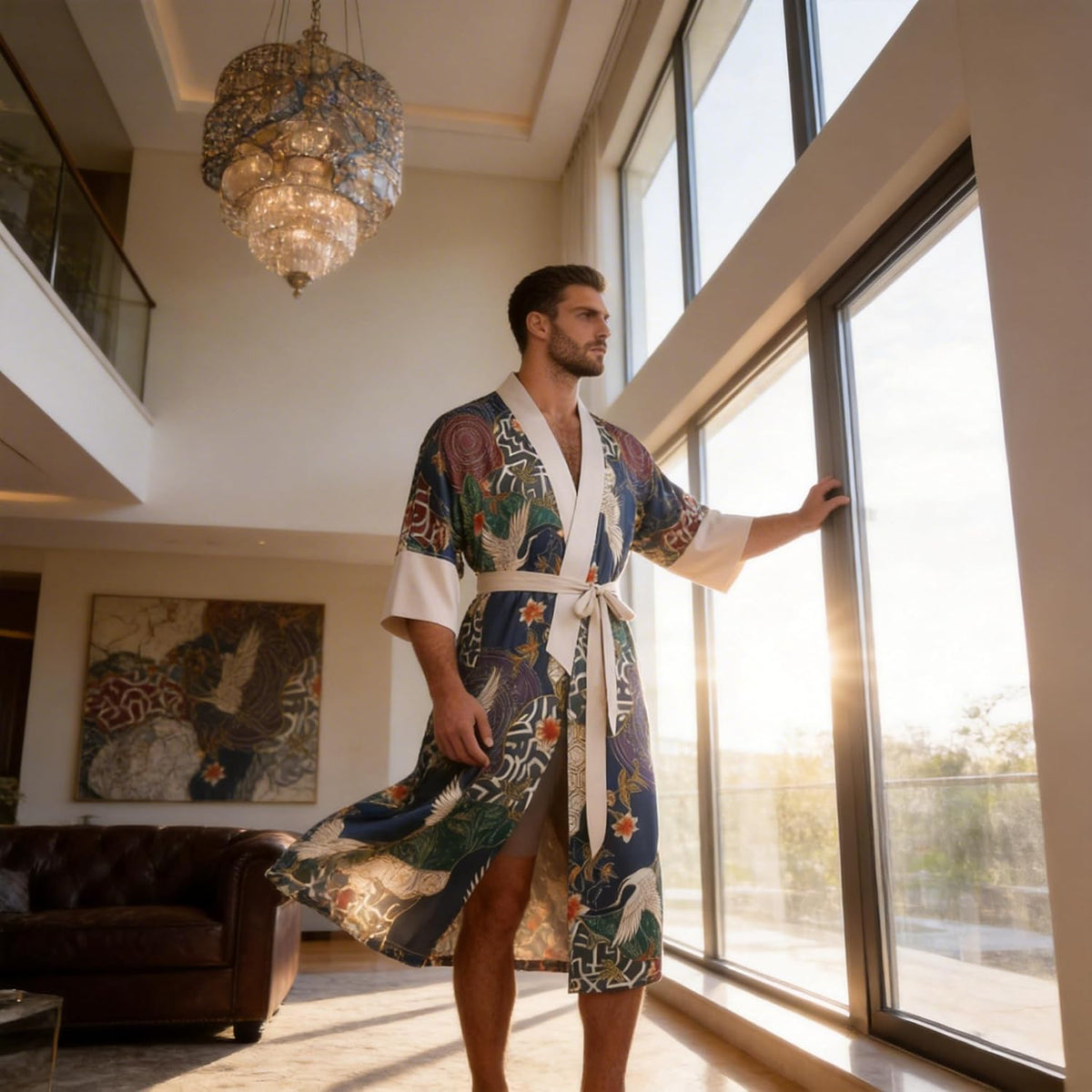Mens Lightweight Soft Satin Kimono Lounge Bath Robe for Summer