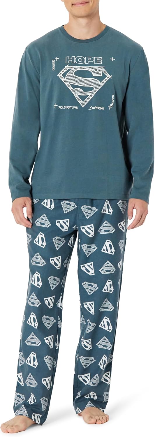 Amazon Essentials Men's 100% Cotton Flannel Pant and Long-Sleeve T-Shirt Pajama Set