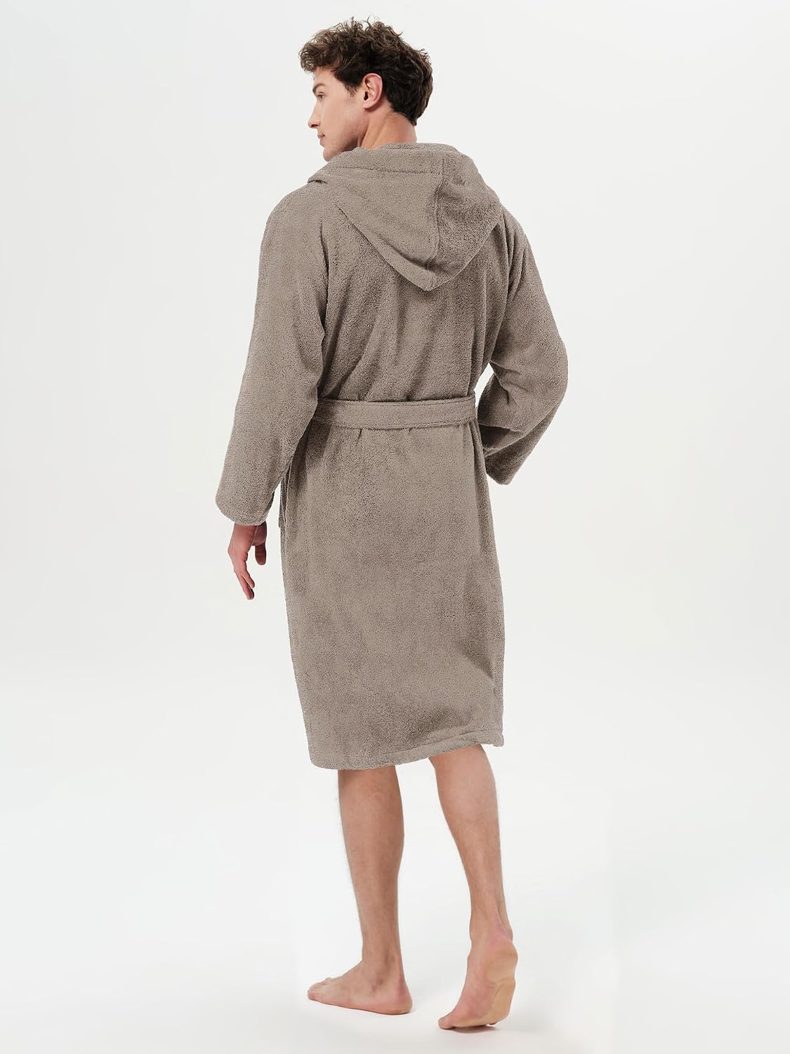 SIORO Mens Terry Bath Robe, Plush Hooded Cotton Cloth Knee-Length Robes for Spa, Shower, Soft Towel Bathrobes with Pockets
