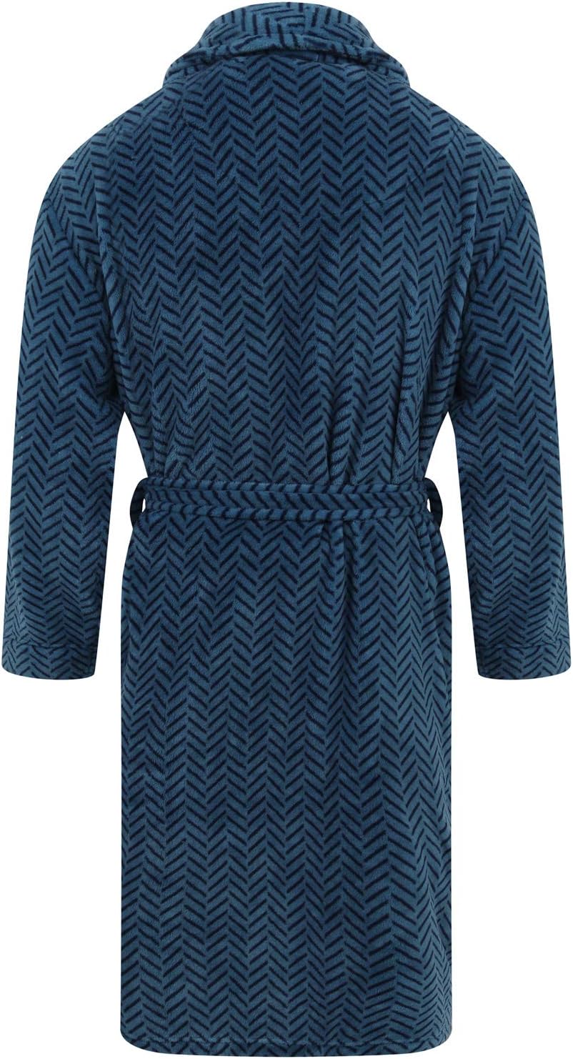 John Christian Men's Blue Herringbone Fleece Robe