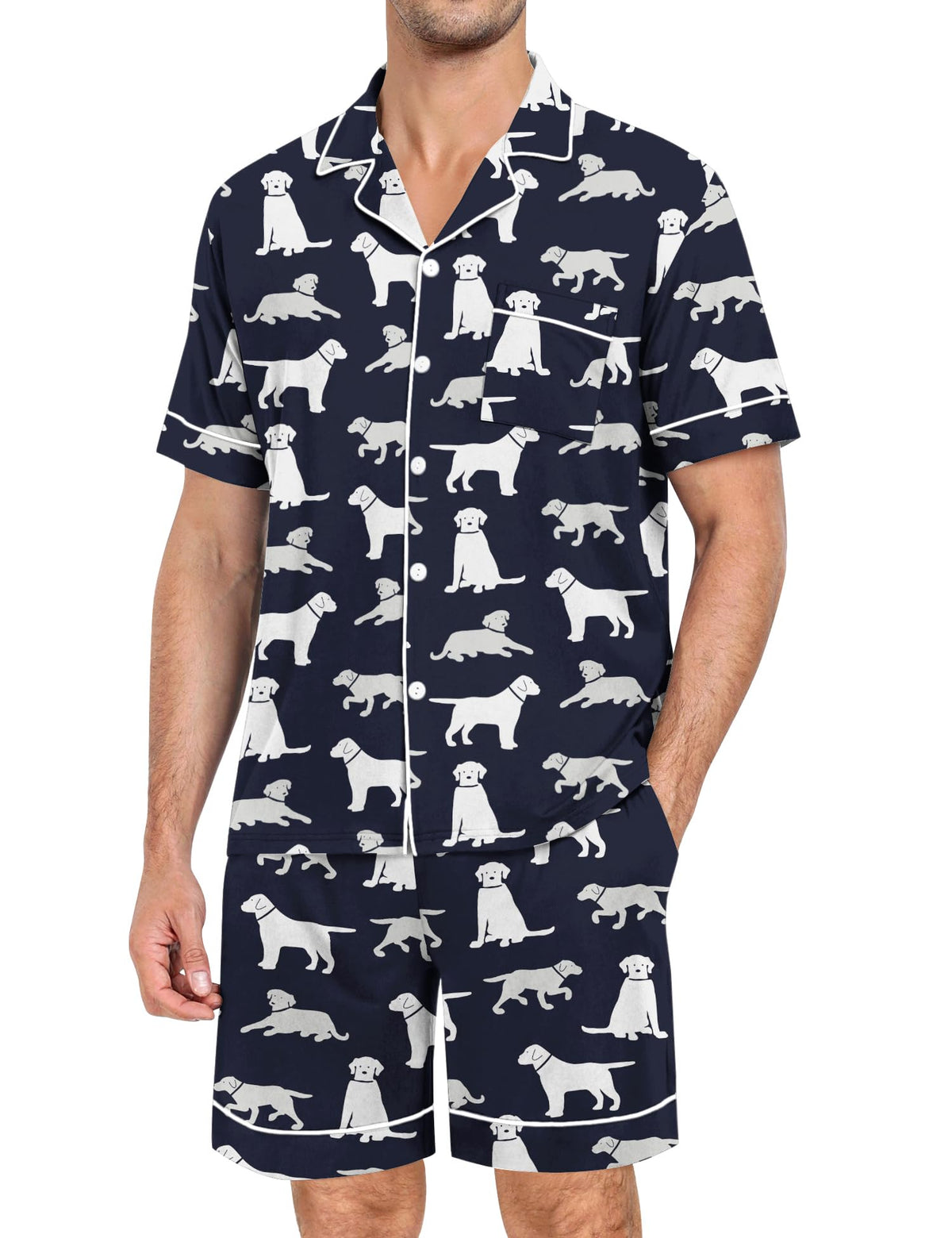 SWOMOG Mens Pajama Set Short Sleeve 2 PCS Sleepwear Button Down Soft Loungewear Modal Set Pj Set with Pockets S-3XL