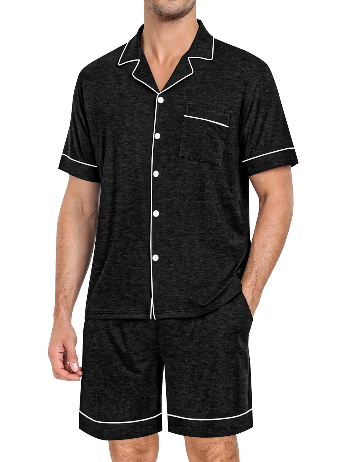 SWOMOG Mens Pajama Set Short Sleeve 2 PCS Sleepwear Button Down Soft Loungewear Modal Set Pj Set with Pockets S-3XL