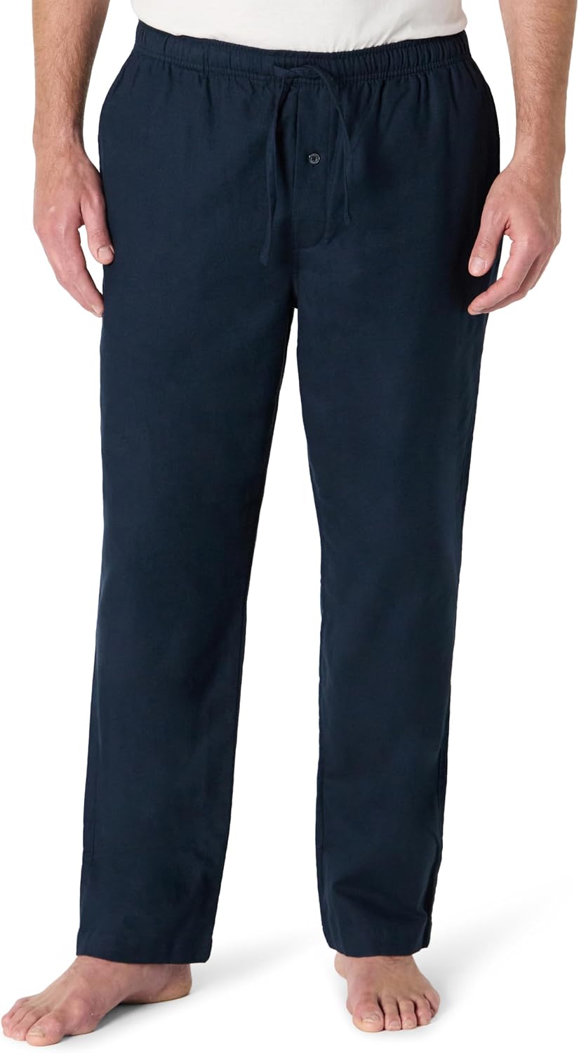 Amazon Essentials Men's 100% Cotton Flannel Sleep Pant, Relaxed Fit Lounge Pants with Elastic Waist and Drawstring