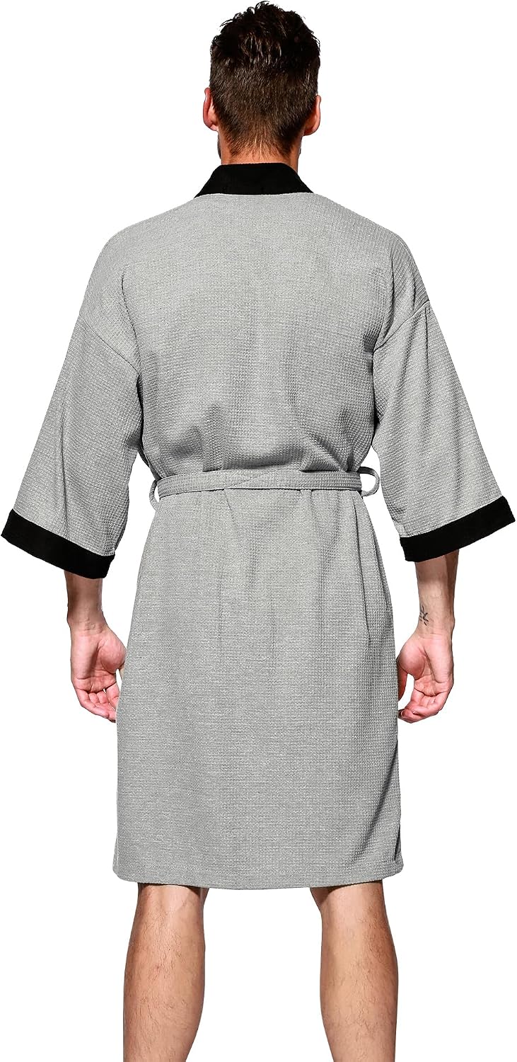 Haseil Men's Turkish Cotton Bathrobe Waffle Kimono Terry Cloth Hotel Spa Robes