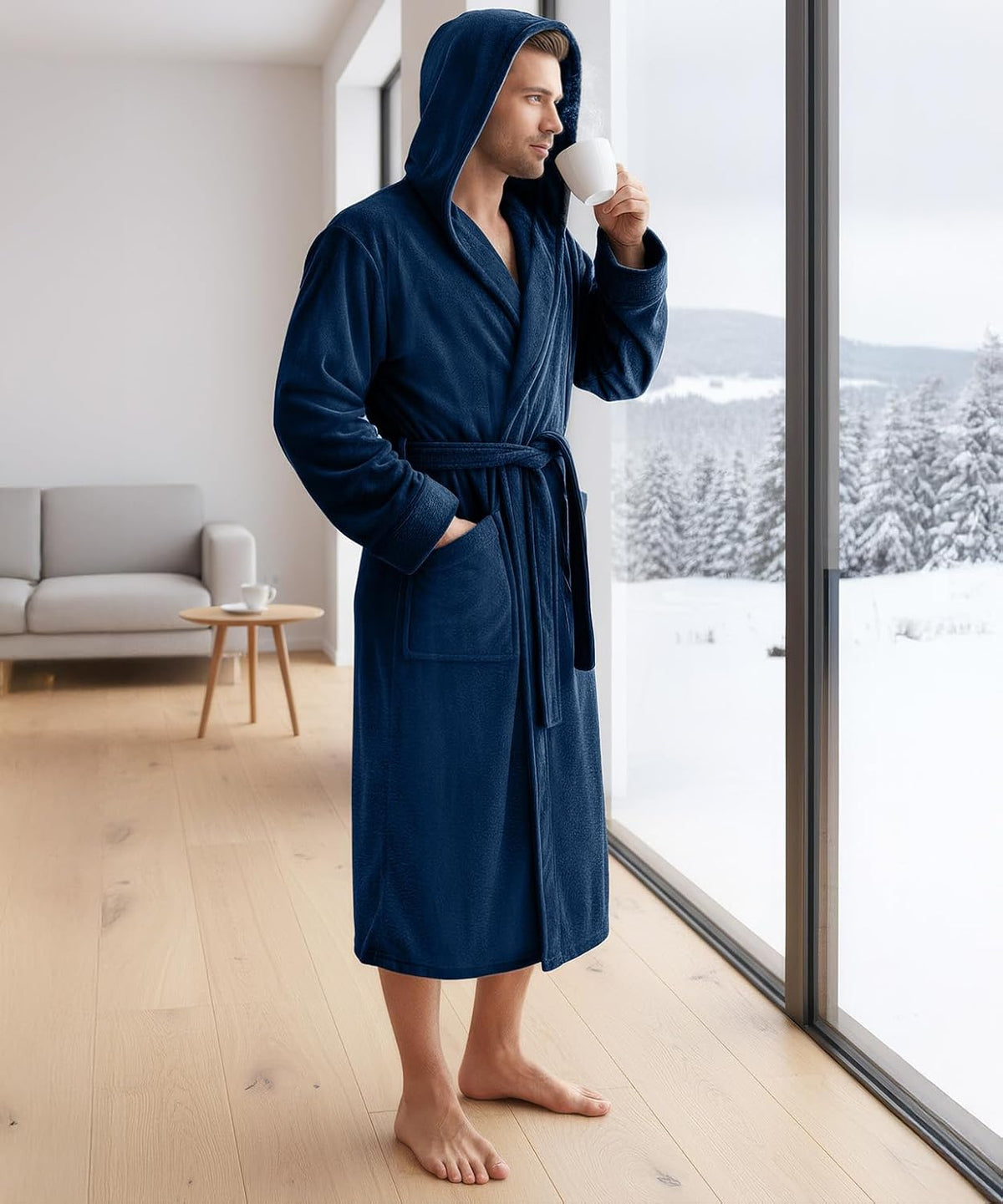 Luxury Ultra Soft Mens Robe with Hood Plush Fleece Long Bathrobe