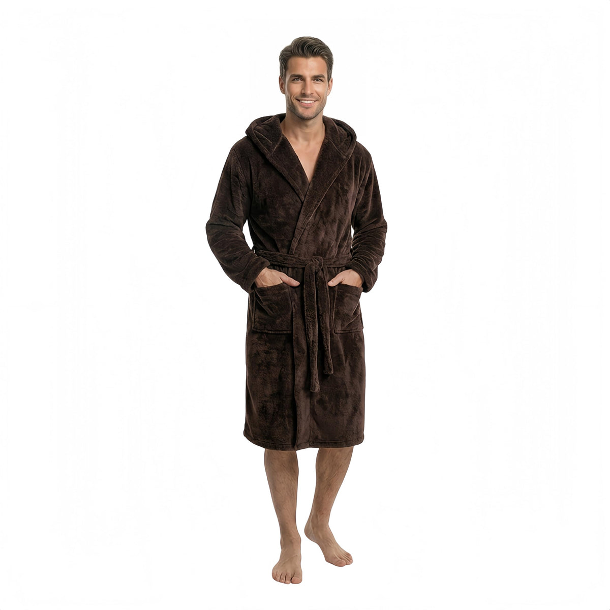FashGudim Mens Hooded Robe Plush Shawl Collar Kimono Bathrobe Soft Warm Flannel Fleece Spa Robes House Coat Pajamas