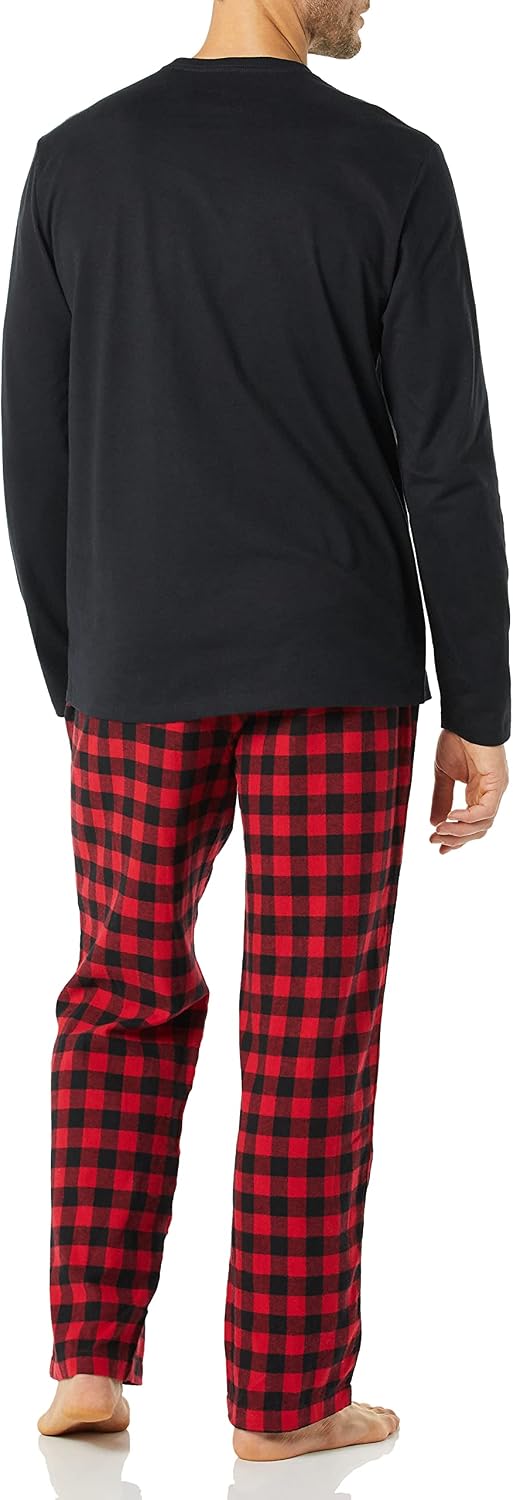 Amazon Essentials Men's 100% Cotton Flannel Pant and Long-Sleeve T-Shirt Pajama Set