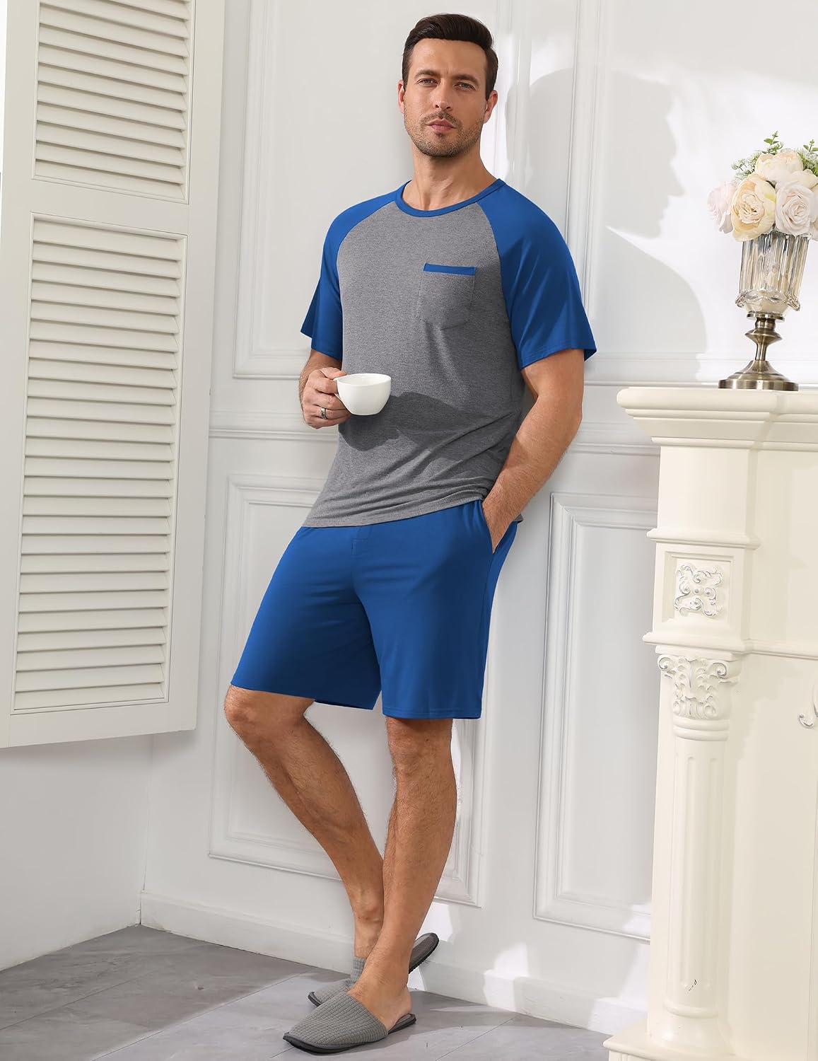 Ekouaer Mens Pajamas Set Bamboo Viscose Short Sleeve Pjs Sets