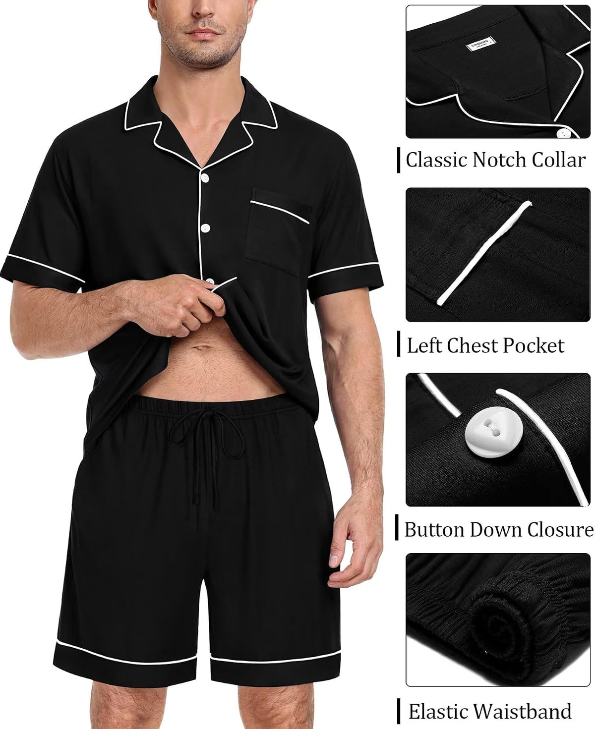 SWOMOG Mens Pajama Set Short Sleeve 2 PCS Sleepwear Button Down Soft Loungewear Modal Set Pj Set with Pockets S-3XL