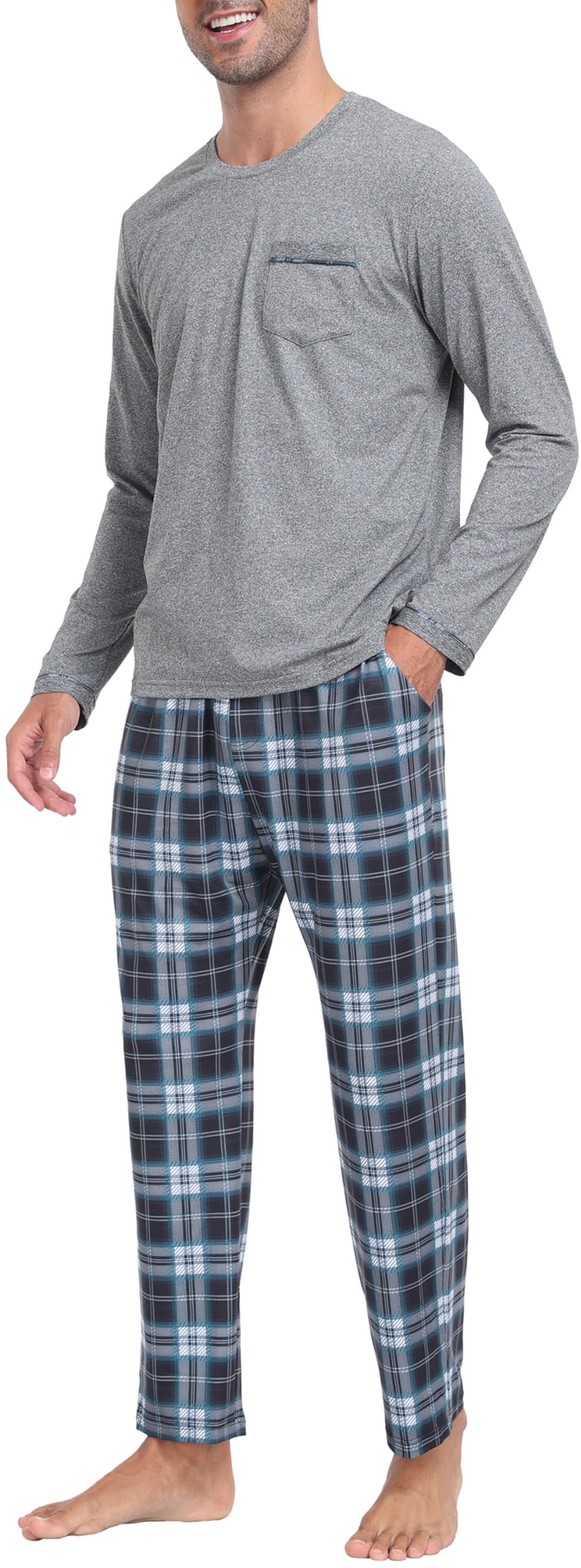 MoFiz Mens Pajamas Sets Long Sleeve Soft Plaid Christmas Pjs with Pockets